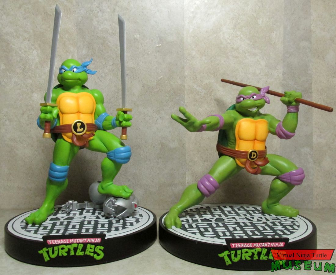 Leonardo on Defeated Mouser and Donatello statues