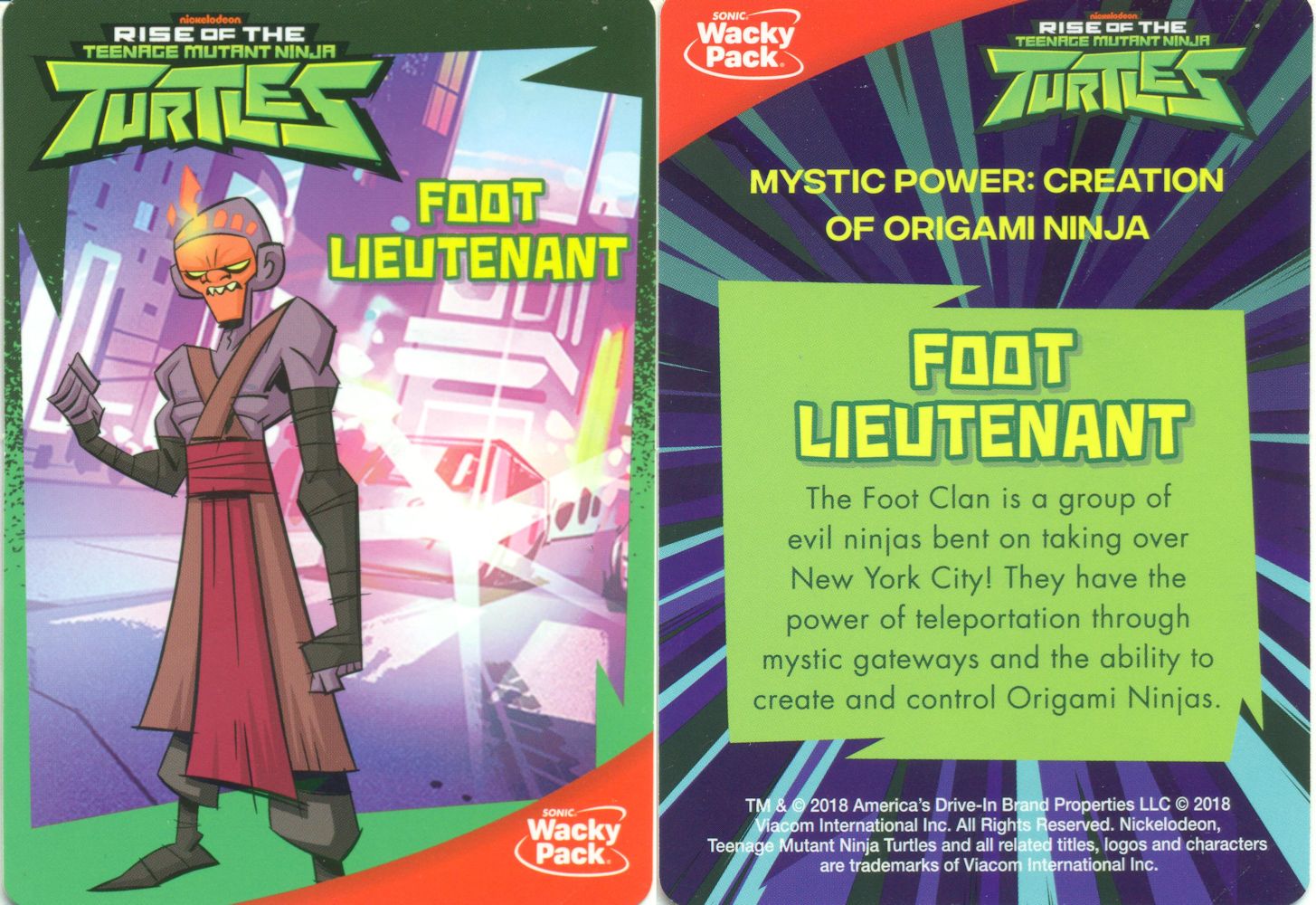 Foot Lieutenant card front and back