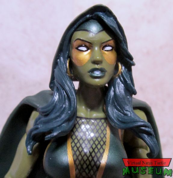 Gamora, hood up close up