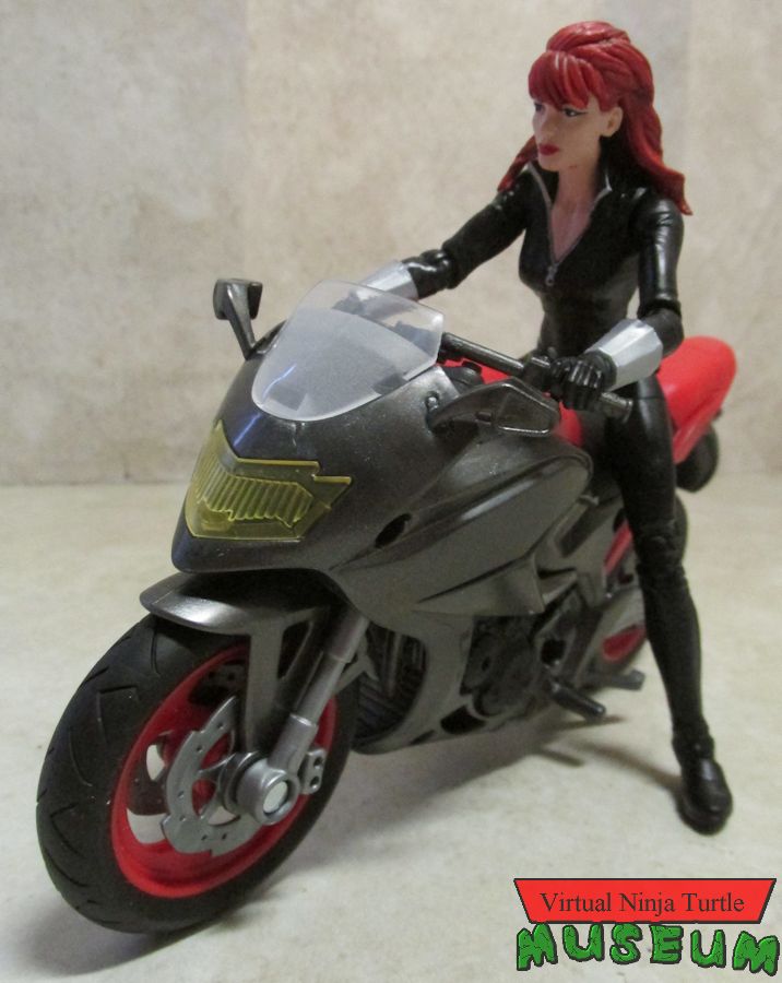 Black Widow on bike front view